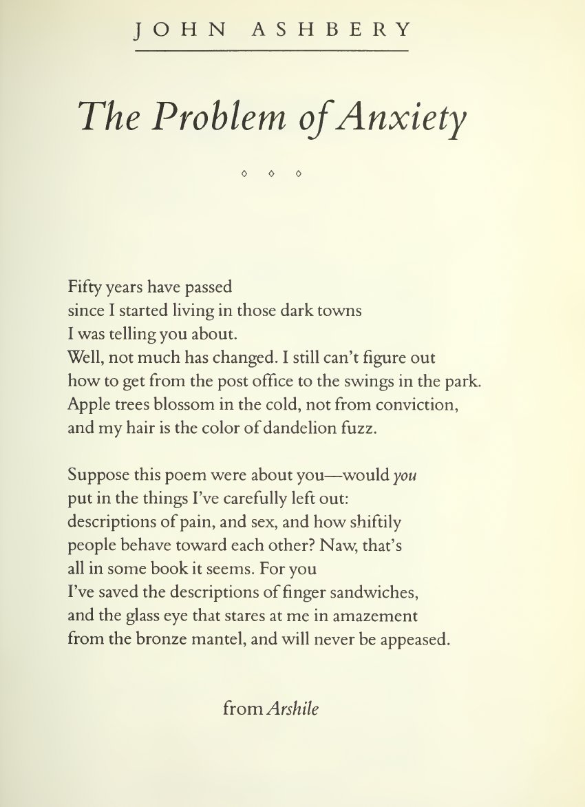 lightumbreIla's tweet photo. John Ashbery ~ 

Fifty years have passed 
since I started living in those dark towns
I was telling you about.
Well, not much has changed. https://t.co/5ATtS72w3z