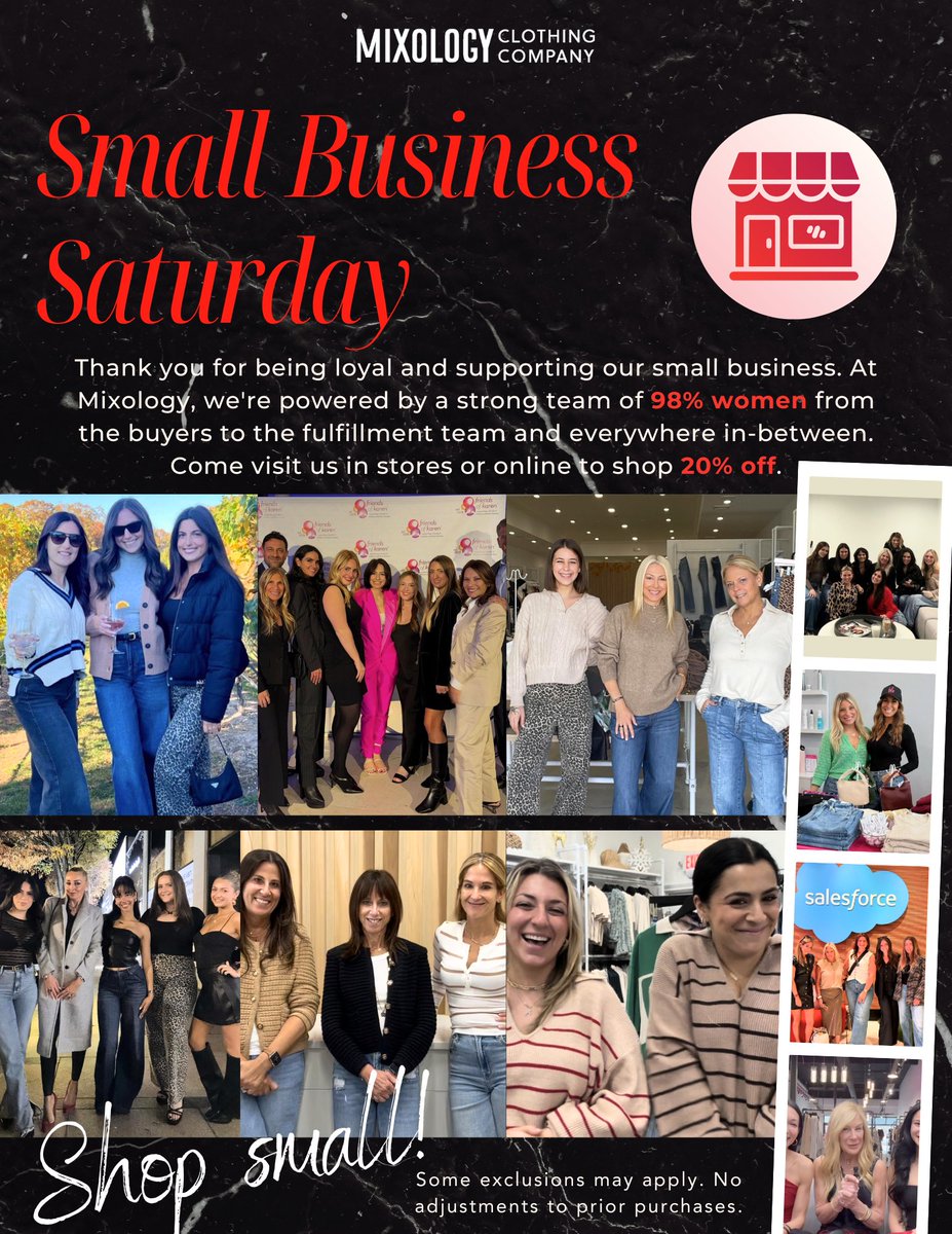 Small Business Saturday is here! 🖤 We’re proud to be 98% women-powered and grateful for your support. Shop 20% OFF in stores &amp; online today! #shopsmall