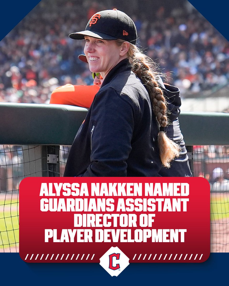MLB's tweet photo. Alyssa Nakken joins the @CleGuardians as an Assistant Director of Player Development. She had spent the past five seasons with the Giants as a Major League coach. https://t.co/wYz6XbCBGl