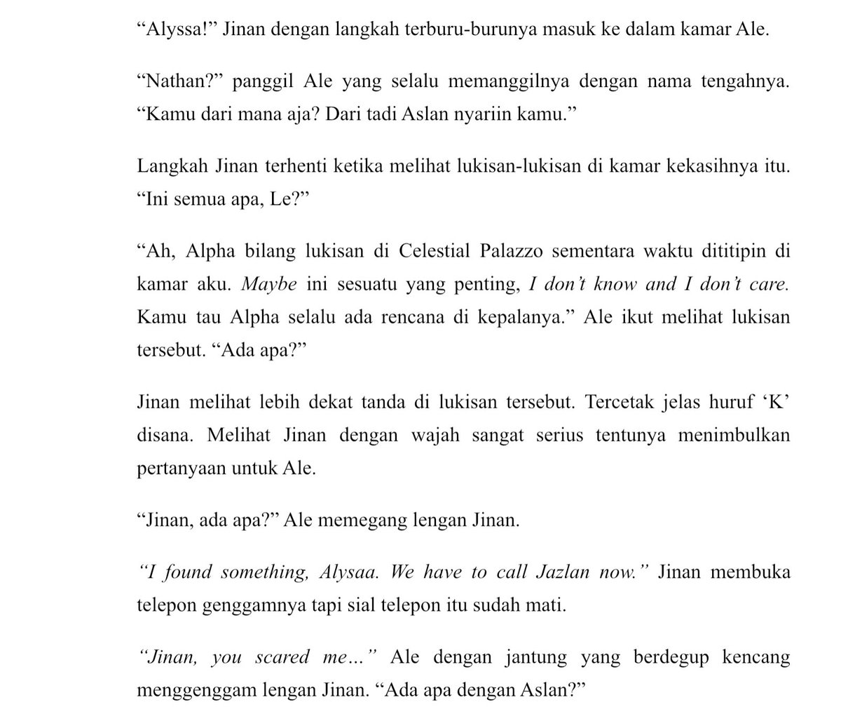 aeri_aaa's tweet photo. — 258 Yang terjadi pada Jinan dan Ale di malam saat Aslan memutuskan tidak jadi pulang karena panggilan Cilla (part 247) https://t.co/PXjYvRio0Z