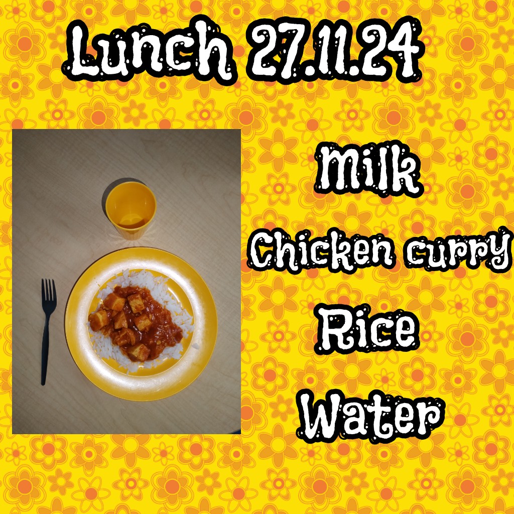 NurserySmos's tweet photo. Lunch 27.11.24
For lunch today we had chicken curry and rice. For dessert we had grapes. #1140 #lovinglunches #social #skills #selfhelp #comminication @SMOSPrimary @AssessmentClass https://t.co/yjRKWBmXNh