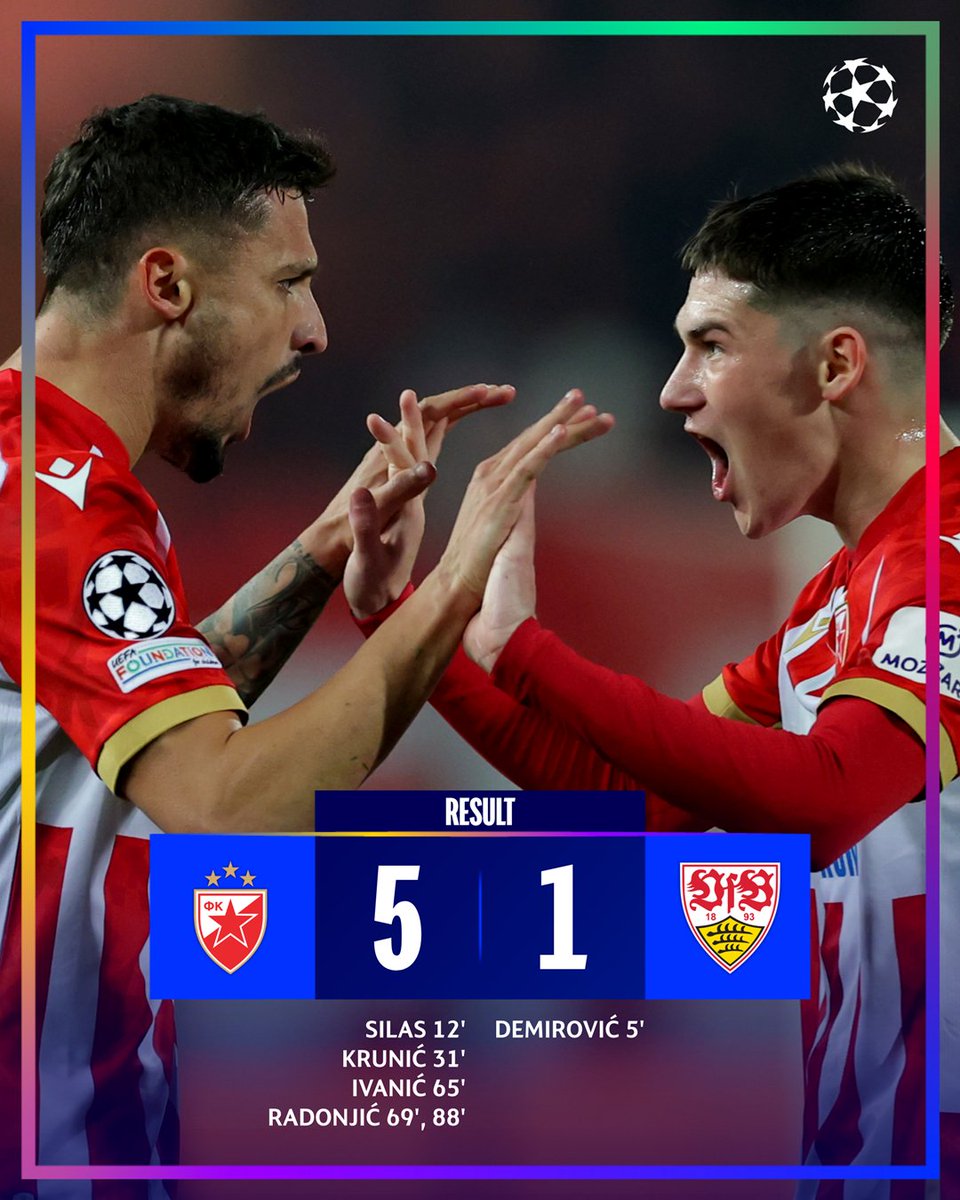 ChampionsLeague's tweet photo. Crvena Zvezda win in style 🔴⚪️

#UCL https://t.co/rl8UYkqQCn
