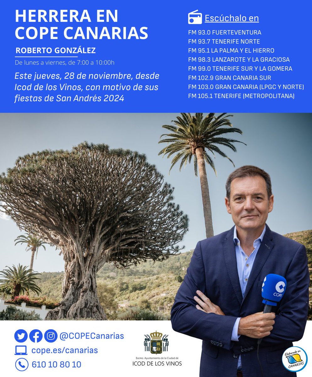 COPE Tenerife (@cope_tenerife) on Twitter photo ๐ Este jueves, #HerreraenCOPECanarias te lleva en directo los preparativos del arrastre de las tablas de San Andrรฉs y el descorche en Icod de los Vinos.
#IcodSanAndrรฉs <a href="/Icod_Vinos/">Icod de los Vinos</a>
๐ป FM COPE Mรกs
๐ป cope.es/canarias
๐ฒ App @cope_es ๐ Este jueves, #HerreraenCOPECanarias te lleva en directo los preparativos del arrastre de las tablas de San Andrรฉs y el descorche en Icod de los Vinos.
#IcodSanAndrรฉs <a href="/Icod_Vinos/">Icod de los Vinos</a>
๐ป FM COPE Mรกs
๐ป cope.es/canarias
๐ฒ App @cope_es