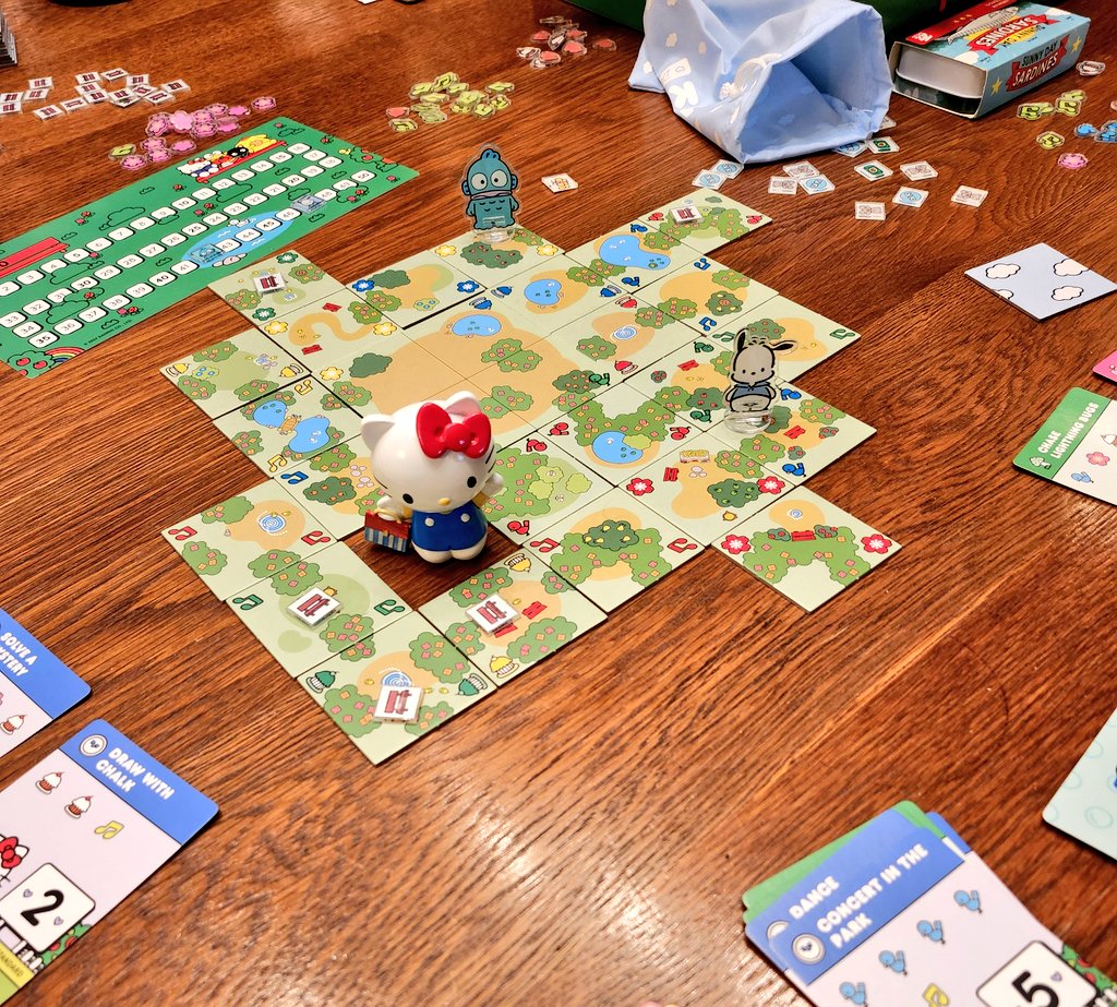 Hello Kitty: Day at the Park by <a href="/TheMaestroTeam/">Maestro Media</a> 

Looks like a kids game, but plays for adults.  The 8+ is deceiving.  There is a real gamer game here.  

Check out J. thinking hard on the first couple turns if you don't believe me.   :)