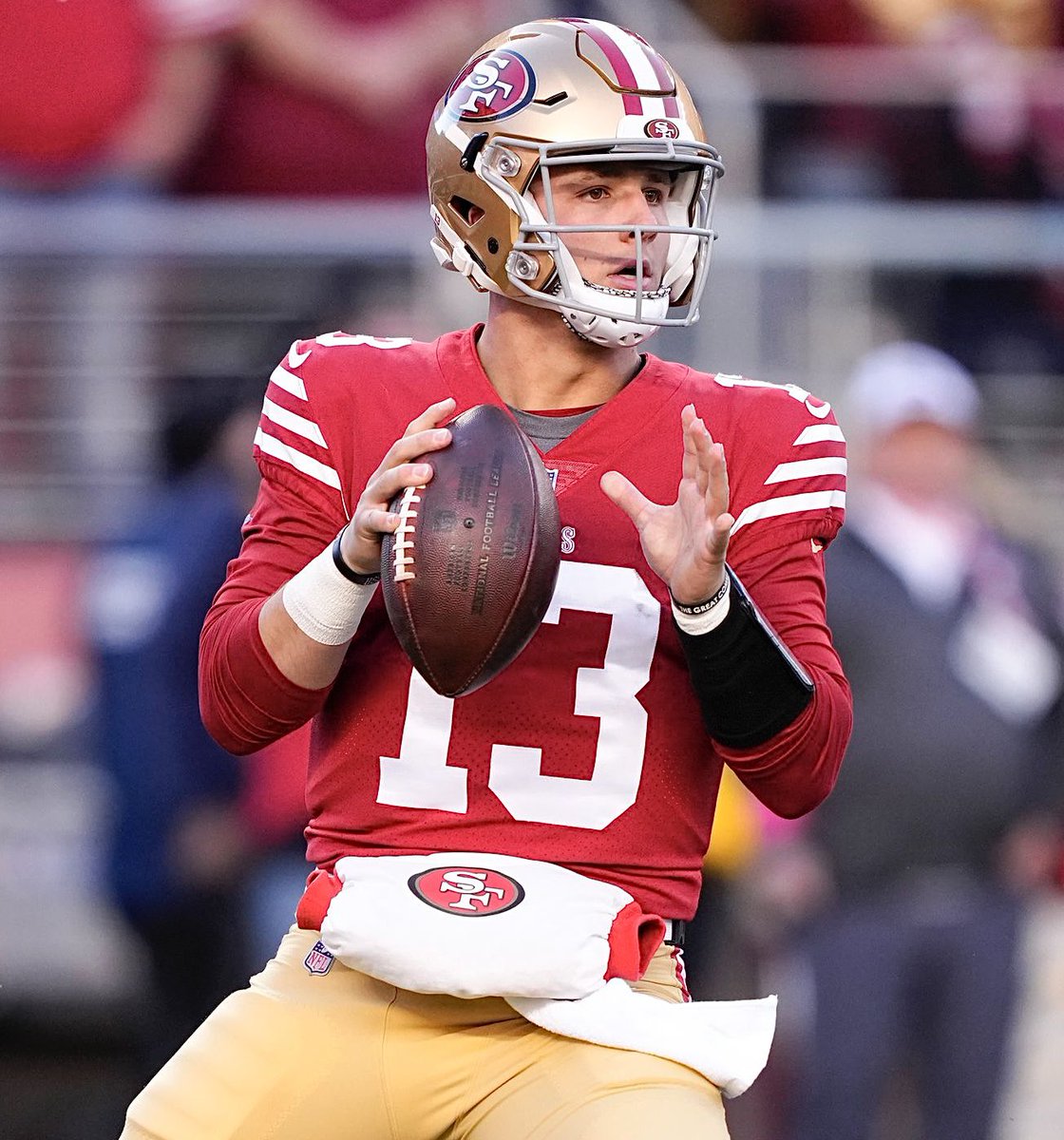 Coach_Yac's tweet image. Brock Purdy (shoulder) will be limited today at practice, per Kyle Shanahan