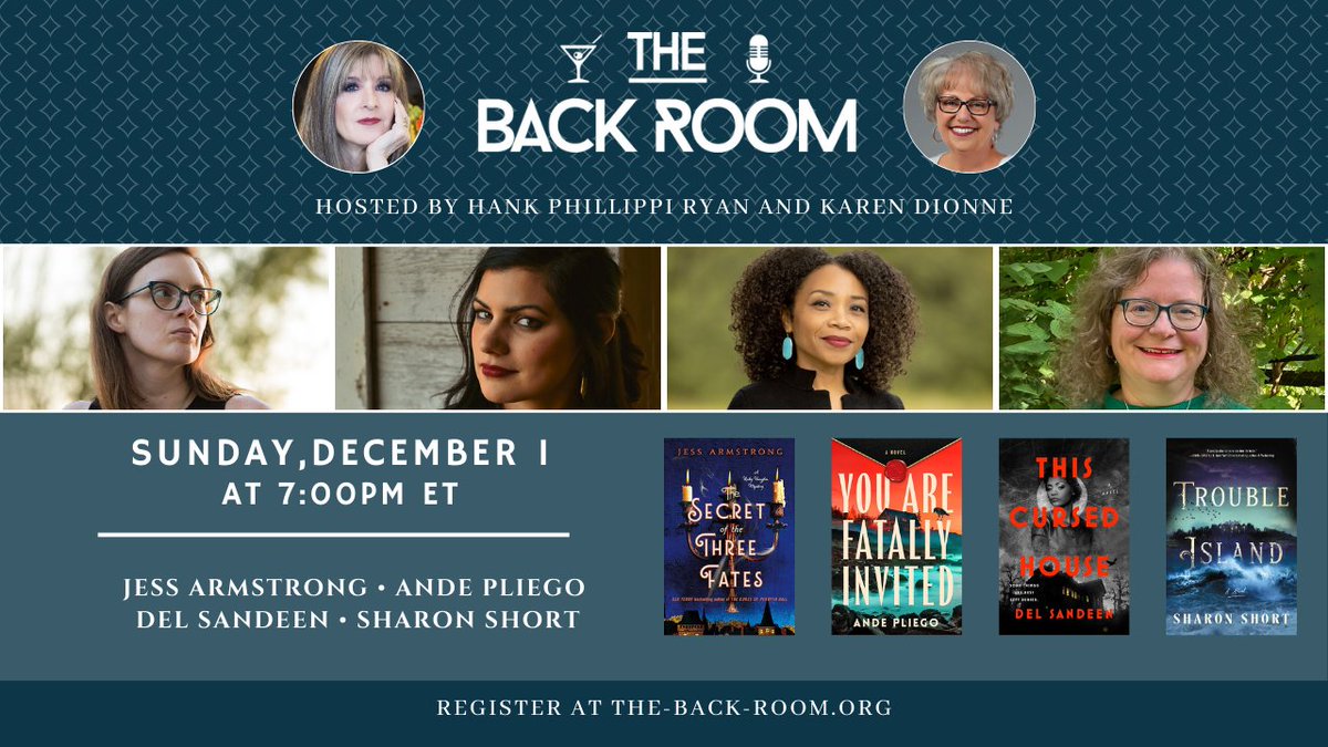 Look who's coming to the Back Room this Sunday! You won't want to miss this! As always, registration is free, and remember - the Back Room is the ONLY online event where you can chat directly with all four authors. Come join us! the-back-room.org/december-1-202…