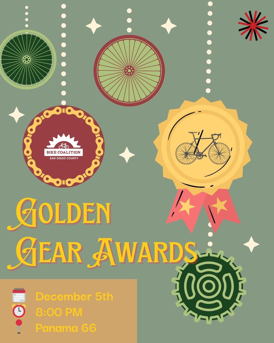 🌟🚴‍♀️ Join us for the Golden Gear Awards at Panama 66 at 8pm! 🏆💛 Celebrate cycling champions after the Joy Ride. 🎟️ Ticket cost of $40, drink &amp; snacks included! 🍺🥨 Register here: givebutter.com/joyride2024 #GoldenGearAwards 🚲