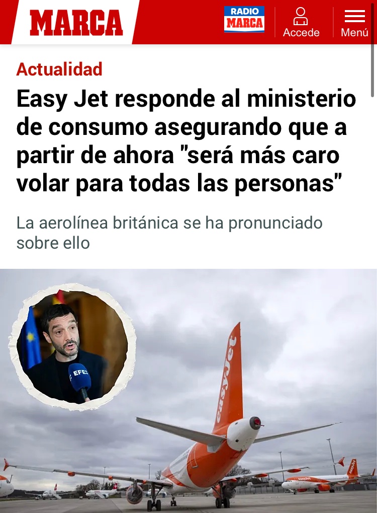 Esta compañía, que amenaza con subir los precios de los billetes, ha anunciado hoy beneficios de 700 millones de euros. Un 34% más que el año pasado.

Reitero: ningún modelo de negocio puede basarse en prácticas ilegales o en vulnerar los derechos de los consumidores.