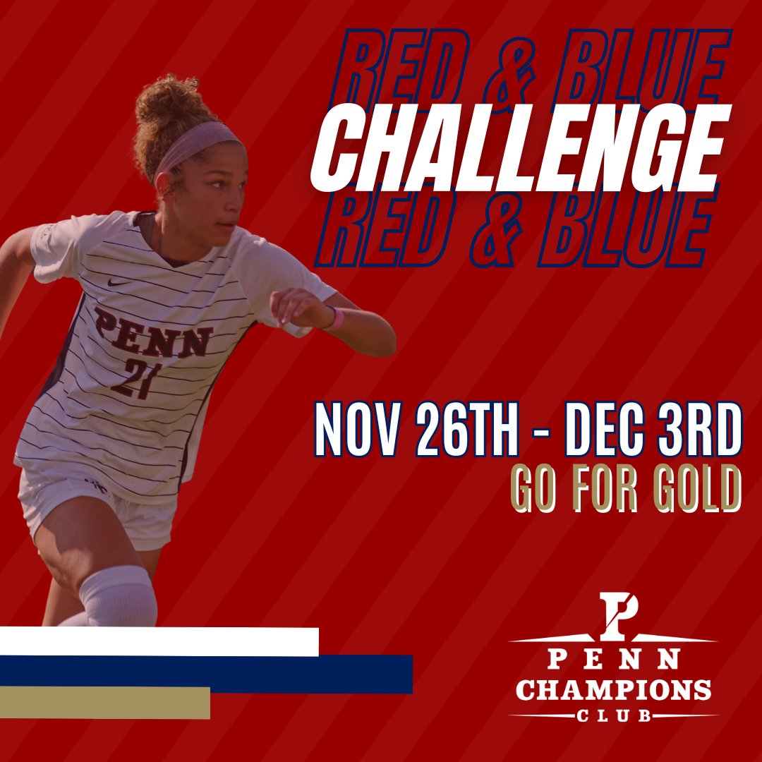 he Red &amp; Blue Challenge is here! Support Penn Women’s Soccer from Nov 26 - Dec 3 and help us GO
FOR GOLD! 💪🔵🔴

goquakers.co/3OxjCdm

#FightOnPenn #RBC