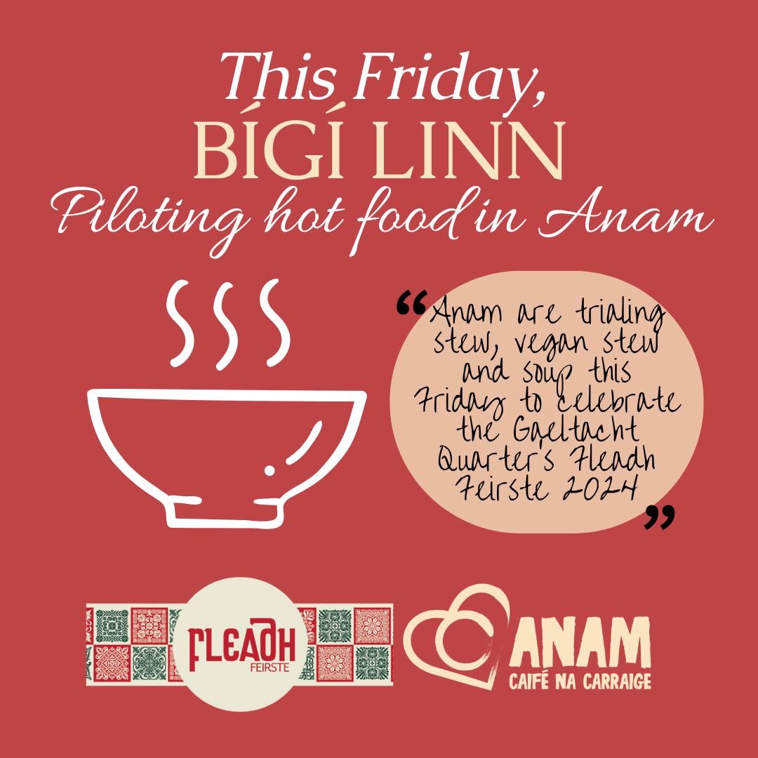 🚨FÓGRA | ANNOUNCEMENT🚨

Tá muid ar bís le fógairt go mbeidh bia ar fáil sa Chaifé Dé hAoine seo mar cheiliúradh ar Fleadh Feirste😋🥣🤩

We are delighted to announce that hot food will be available in the café this Friday to celebrate Fleadh Feirste😋🥣🤩

9am-3pm⏰

Bígí linn!