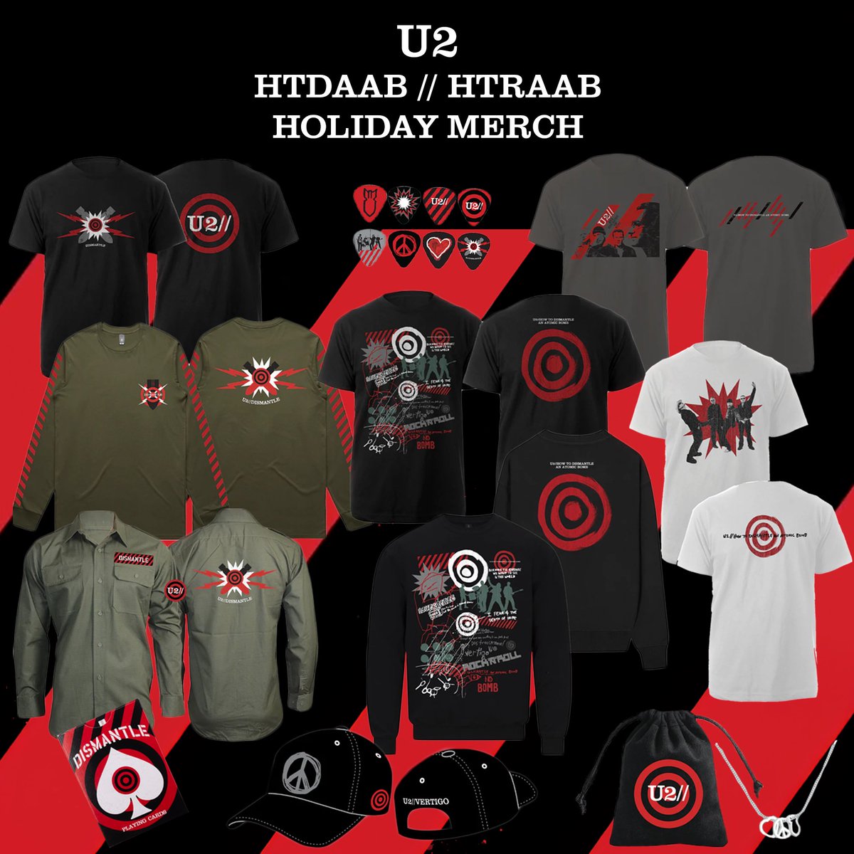 'How to Dismantle’ and ‘How to Re-Assemble’ merch is out now! Plus, get free shipping and a set of guitar picks with select orders through Monday. Shop now at U2.com! 💣