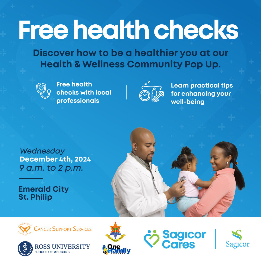 Don't miss Sagicor Cares in your community! 

We will be providing free health checks and giving practical tips for enhancing your well-being at Emerald City, St. Philip on Wednesday December 4, 2024 between 9 am to 2 pm 

Don't miss it.