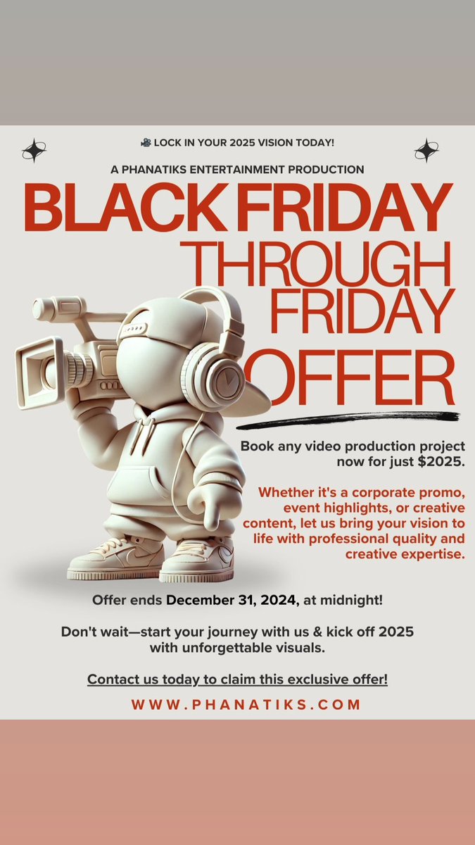 Get 2 weeks of social media content creation when booking a project with us before the year is over for $2025! #BlackFriday #videoproduction