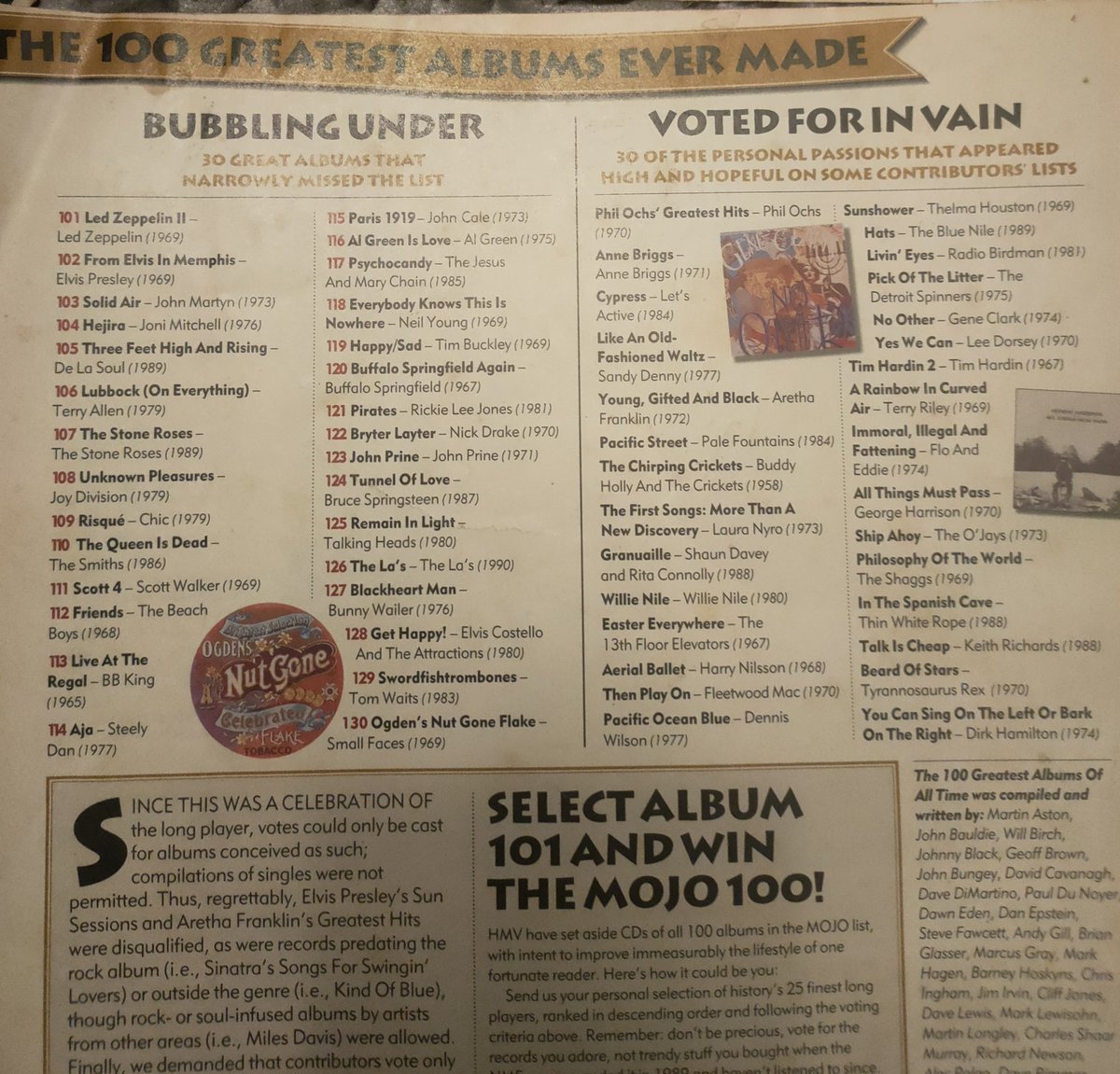 The albums that just missed out on Mojo's 1995 Top 100 albums of All-Time list along with personal favourite albums picked by contributors that didn't trouble the final list. These albums are often the most interesting.