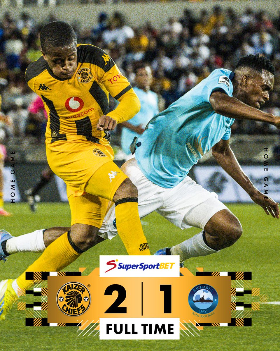 90 + 6’| 🟥#KC 2 : 1 #RB 

Full time score: (Duba 21’, Du Preez 68’) Kaizer Chiefs 2 : 1 Richards Bay FC (Mbuthuma 90 + 1’)

Betway Man of The Match: Yusuf Maart

#Amakhosi4Life #AlwaysHome #BetwayPrem