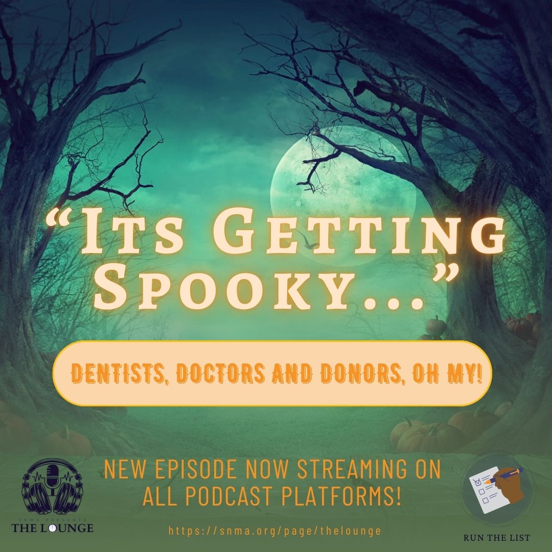 SNMA's tweet photo. Things are getting spooky on #TheLoungePodcast! How many “veneer specialists” are posing to be dentists? Are residency interview rollouts truly all made equal? Find out more on this scarily special episode of Run The List!

https://t.co/Neked66peG

#MedPodcast #StudentPodcast https://t.co/0bCAyU67jj