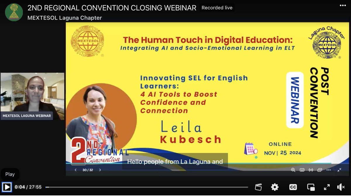 🎙️ Honored to contribute to <a href="/mextesol/">MEXTESOL</a> again!
Took on a new challenge: recording my first webinar. Key lessons:
• Growth happens outside comfort zones
• Virtual formats expand reach
• Adaptability matters
Grateful for the chance to innovate. #TESOL #Education #Multilingual