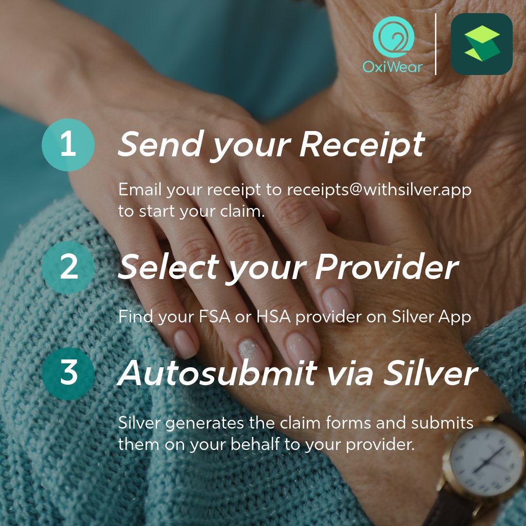 Get FSA/HSA reimbursement for your OxiWear device via Silver in just three steps!

OxiWear partners with Silver to make the reimbursement process simple for you.
🔗 Learn more about Silver here or in the bio:
withsilver.app

#oxiwear #bloodoxygen #fdacleared