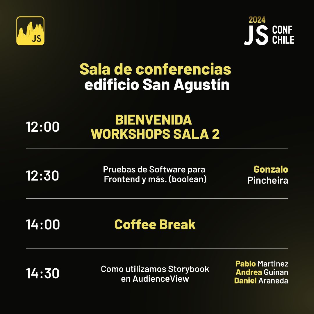 jsconfcl's tweet image. ¡Workshops JSConf Chile 2024! 🎉
¿Listo para un día de aprendizaje práctico? 🔧✨
Las inscripciones para los workshops se abrirán este sábado a las 12 PM. ¡No pierdas tu lugar, los cupos son limitados!