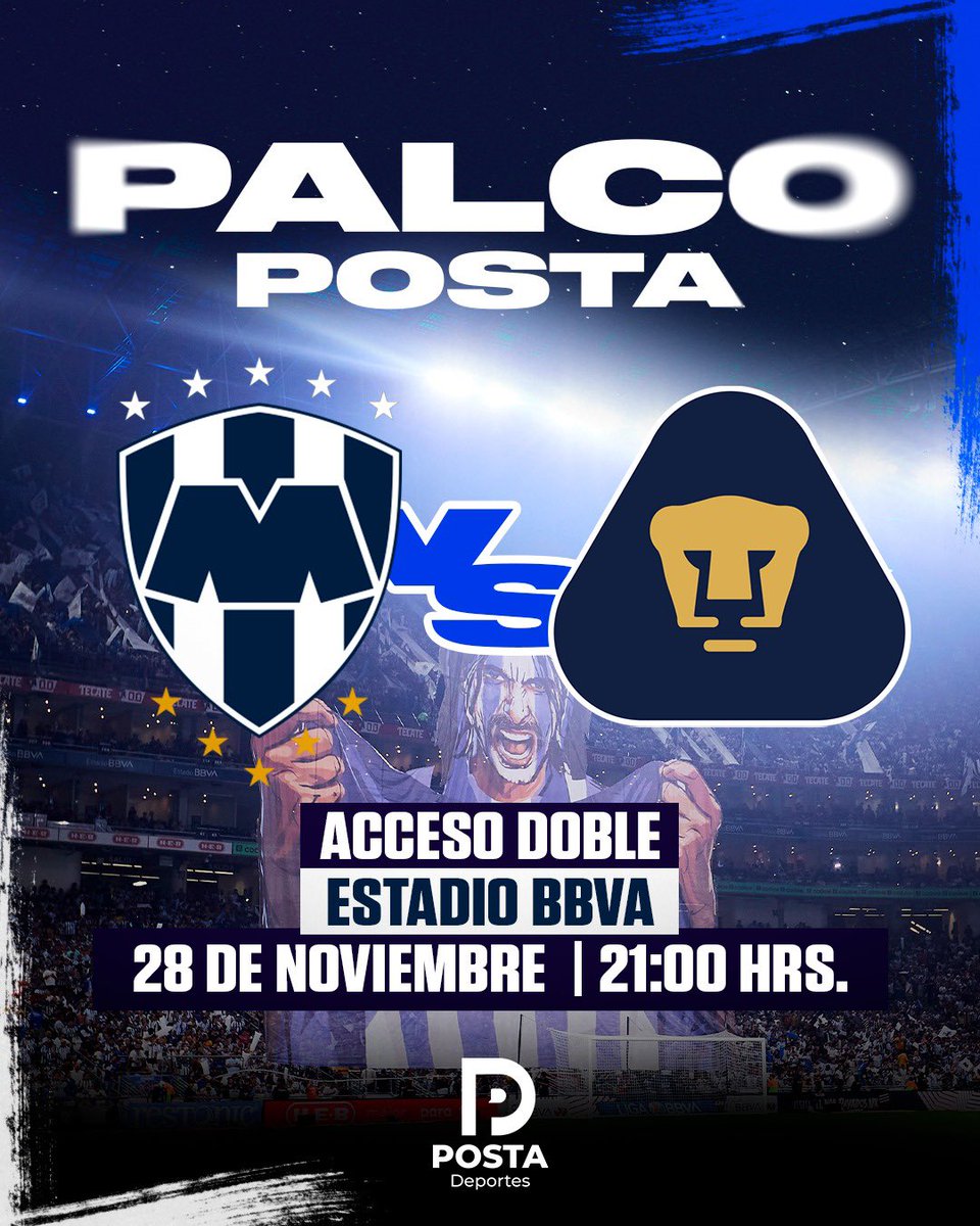 dlptlv's tweet photo. ¿Quieres ir al BBVA para apoyar a Rayados en estos Cuartos de Final? 🏟️🔵⚪️

🚨 Tenemos un pase doble para el 𝗣𝗔𝗟𝗖𝗢 𝗣𝗢𝗦𝗧𝗔 y es sencillo participar: 

1️⃣ Sigue a @dlptlv y @POSTADeportes. 
2️⃣ Comenta con quien deseas ir.
3️⃣ ¡Y listo! Ya estarías participando.

* El ganador se anunciará el día de mañana 28 de noviembre a la 1:00 PM ⏰

¡MUCHA SUERTE! 🍀