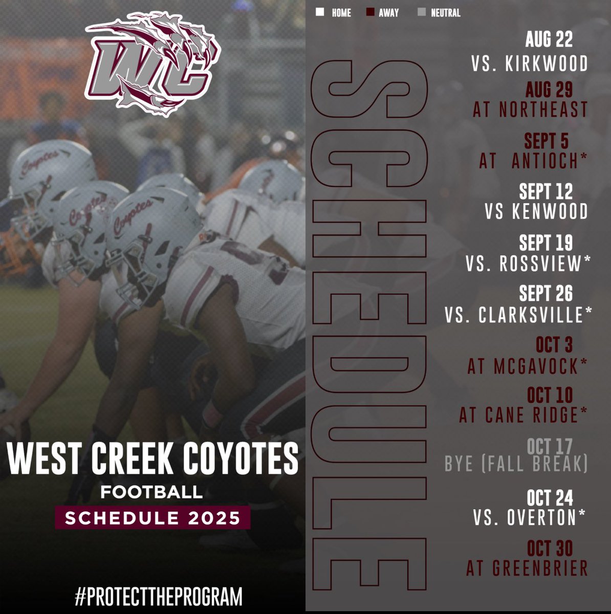 West Creek 2025 Football Schedule!!! 💪 🐺 <a href="/Westcreek_FB/">West Creek Football</a> <a href="/mbooker101/">Coach Booker</a>