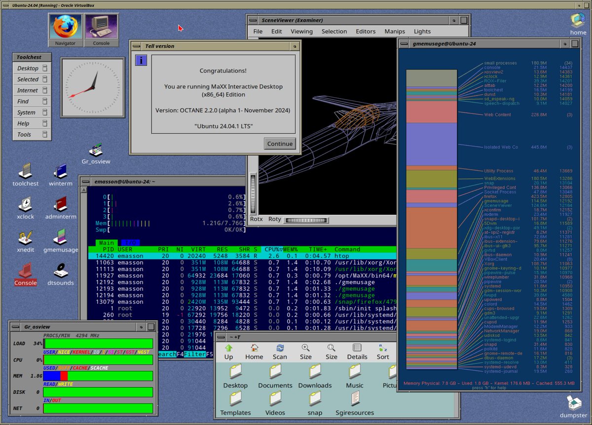 Glad to report that MaXXdesktop now runs on Ubuntu 24.04. Not 100%, but we are working on it. Only the XNedit text editor is MIA. Here's a screenshot of MaXX running in a VirtualBox 7.1 VM. Installation guide and binaries were modified accordingly.  I would still wait...