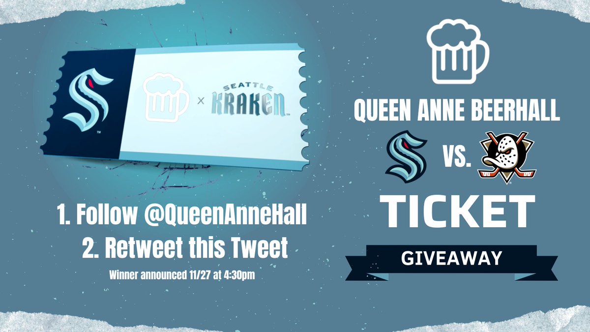 Our friends at @QueenAnneHall are giving away 2 tickets to tonight's Kraken-Ducks game!

Winner also gets a free beer at The Hall before the game 🍺

To enter:
1) Follow @QueenAnneHall
2) RT this tweet

Winner will be announced at 4:30PM
#SEAKraken