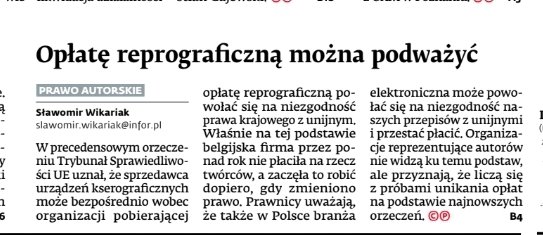 Janusz Piotr Kolczyński (@jpkolczynski) on Twitter photo My comments for today's <a href="/DGPrawna/">Dziennik Gazeta Prawna</a> on the controversial CJEU Reprobel v Capaco case of 14.11.24 in which CJEU allowed distributors of electro equipment to directly apply the InfoSoc©️ Directive and refuse payment of national reprographic levies if incompatible with that directive. My comments for today's <a href="/DGPrawna/">Dziennik Gazeta Prawna</a> on the controversial CJEU Reprobel v Capaco case of 14.11.24 in which CJEU allowed distributors of electro equipment to directly apply the InfoSoc©️ Directive and refuse payment of national reprographic levies if incompatible with that directive.