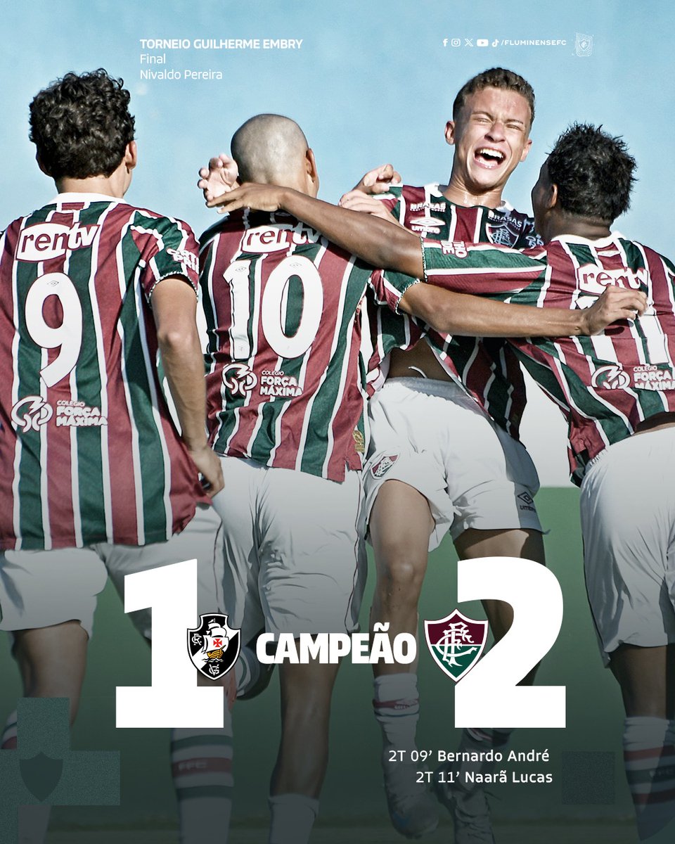 FluminenseFC's tweet photo. VENCE O FLUMINENSE! É CAMPEÃO! 

🏆 Torneio Guilherme Embry | Sub-16 | Final
🏟️ Estádio Nivaldo Pereira
🇭🇺  Vasco 1x2 Fluminense
⚽ Bernardo André e Naarã Lucas 

#MlksDeXerém #VemQueTem https://t.co/l2UB9i2nQ1