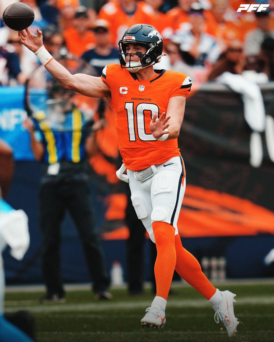 PFF_Broncos's tweet photo. Most completions on 20+ yard throws this season:

🚀 Bo Nix - 23 https://t.co/kLKJaCypix