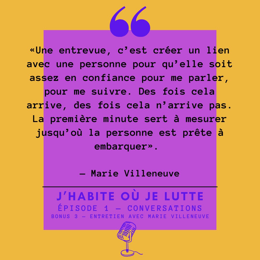 #Podcast #JOJL @pllandry / moi avons eu le plaisir de recevoir <a href="/MVIL/">Marie Villeneuve</a> . Avec elle, nous avons tenté de comprendre ce qui fait une bonne entrevue radio -au sens de créer un lien, d'offrir aux autditeur·ices le plaisir de comprendre, de découvrir. C'est ici ➡️jhabiteoujelutte.com/episodes/ep1-b…