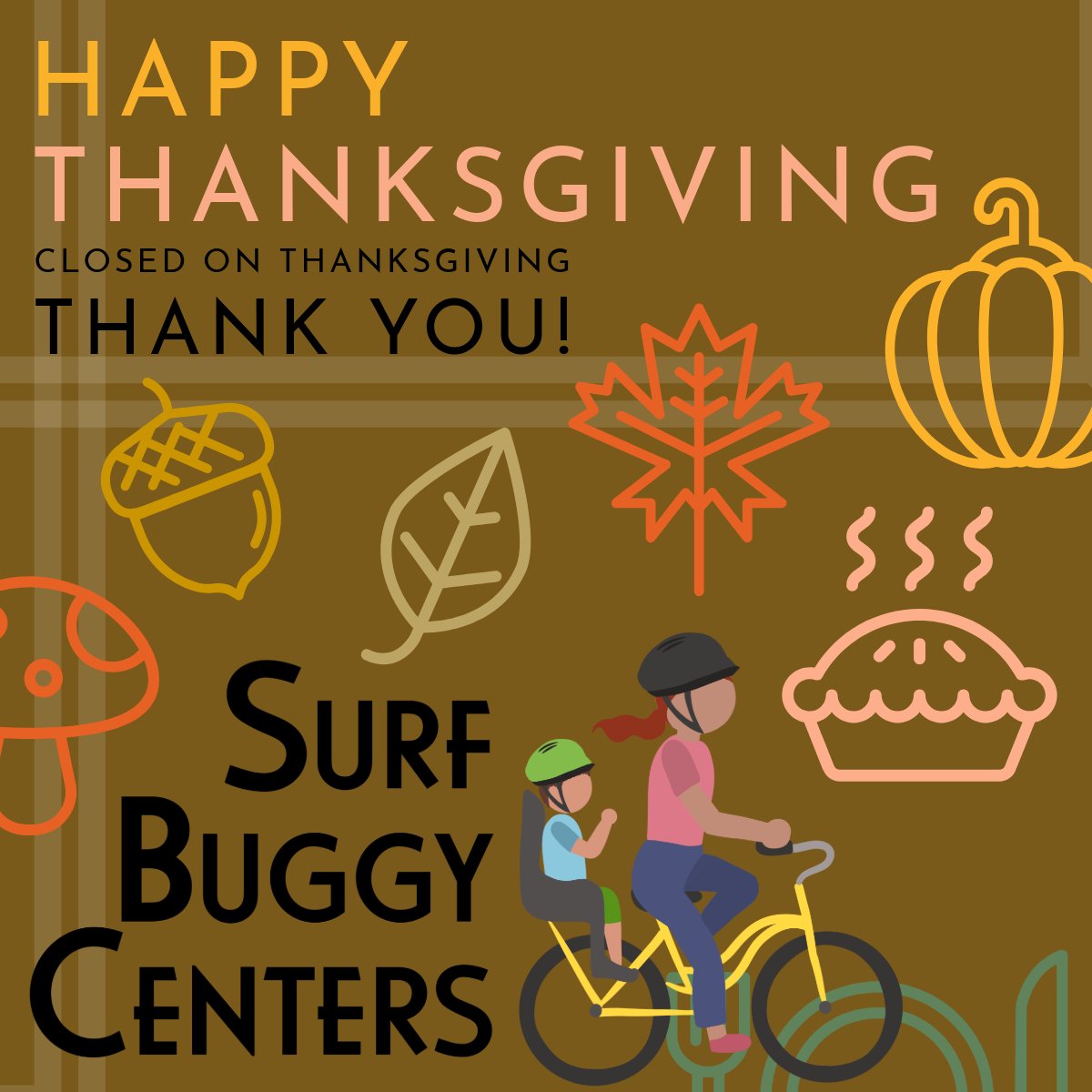 SurfBuggy's tweet photo. Offices will be closed on Thanksgiving. You can still order online if you need us. We will be back for bike walk-up rentals in OC NJ and making deliveries to the NJ Shore on Black Friday. We wish you all a wonderful Holiday! https://t.co/CORv7x9qSS #bikerentals #linenrentals #nj https://t.co/t7SG572VBN