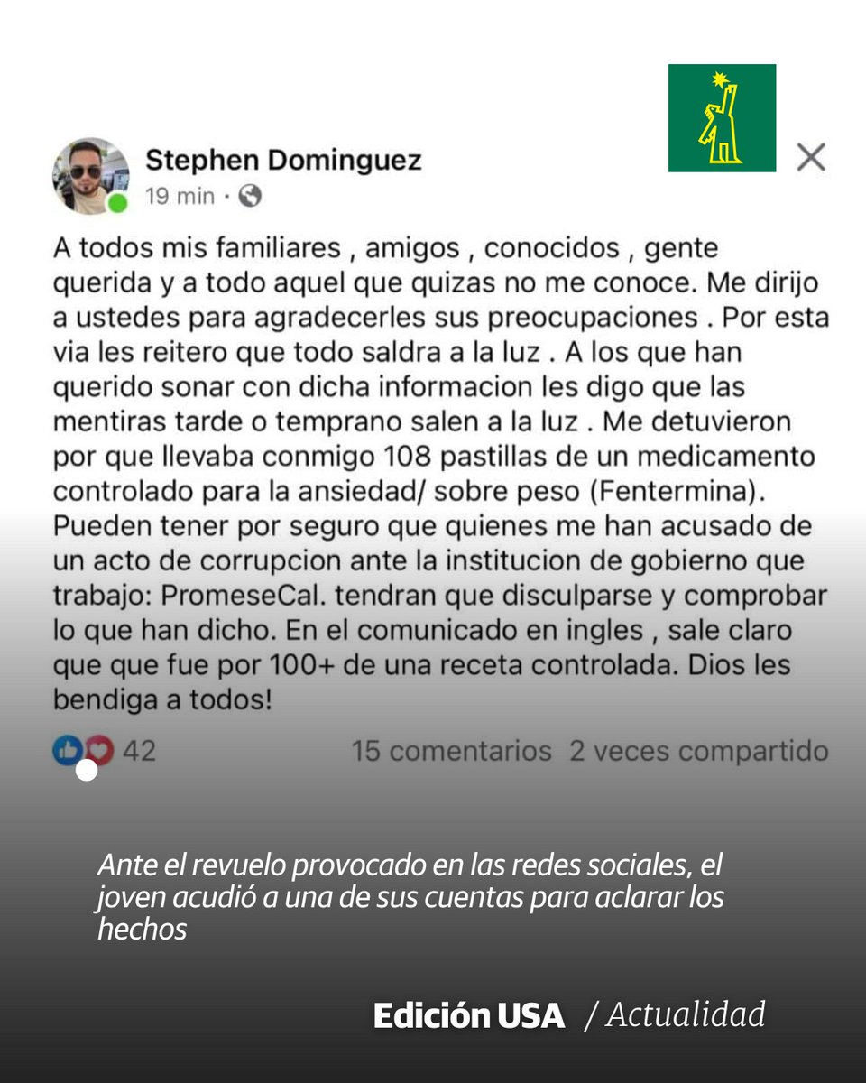 DiarioLibre's tweet photo. 🇺🇸| #DiarioLibreUSA | Aclaración de Stephen Domínguez sobre su detención en Estados Unidos

🔗https://t.co/1d49Ff8Gfy

#DiarioLibre #Promese/CAL #Medicamentos #EEUU #StephenDomínguez https://t.co/JIUiEvU5Ky