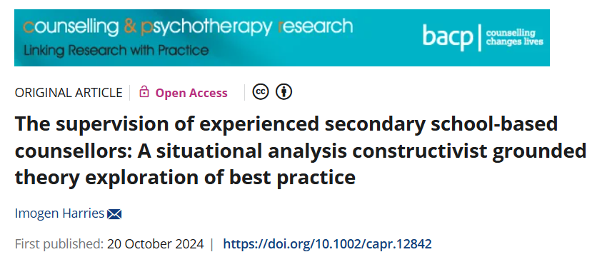 ImogenHarries's tweet photo. So pleased my PhD research on supervision is now published. Thank you to everyone who supported with this. https://t.co/dAv1hbxeLP
#TherapistsConnect https://t.co/Z6EIxS2ahQ