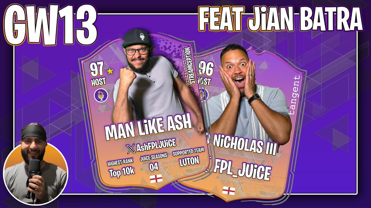 The FPL JUiCE Show (@fpl_juice) on Twitter photo GW13 SHOW FT. <a href="/FPL_JianBatra/">FantasyFootball_JianBatra</a> 🔥
⚽ Ash stuck on Haaland
🌶️ Spicy options
⚖️ VAR Courtroom wins
❌ Paper themed Room 101
👦🏾 Footy Kidz Quiz
💰 Content Creator Fund Winner Announced!
Plus tons more!
Sponsored by <a href="/signedfshirts/">Signed Football Shirts & Shirt Framing Services</a> <a href="/FFScout/">Fantasy Football Scout</a> 🌟
Please repost if you watched & leave a GW13 SHOW FT. <a href="/FPL_JianBatra/">FantasyFootball_JianBatra</a> 🔥
⚽ Ash stuck on Haaland
🌶️ Spicy options
⚖️ VAR Courtroom wins
❌ Paper themed Room 101
👦🏾 Footy Kidz Quiz
💰 Content Creator Fund Winner Announced!
Plus tons more!
Sponsored by <a href="/signedfshirts/">Signed Football Shirts & Shirt Framing Services</a> <a href="/FFScout/">Fantasy Football Scout</a> 🌟
Please repost if you watched & leave a