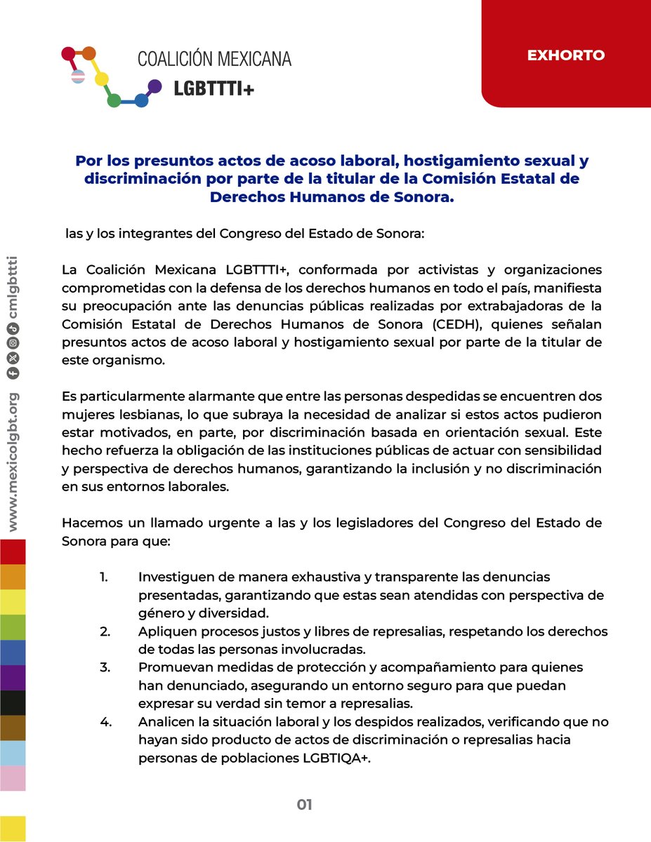 cmlgbttti's tweet photo. Exigimos al @CongresoSon una investigación exhaustiva, transparente y con perspectiva de derechos humanos. Las instituciones que deben proteger la dignidad de las personas no pueden ser cómplices de la violencia ni de la impunidad. 🏳️🌈
#PorEllasPorMíPorTodas #YaBasta #CEDHSonora https://t.co/uJ0NXTJGK5
