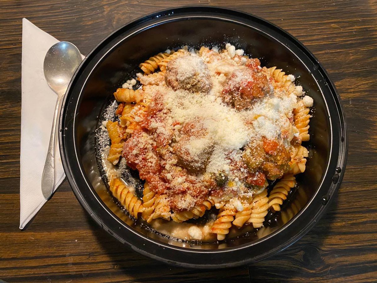 My Rotini, Ricotta Meatballs and Hot Sausage with grated Locatelli Romano Cheese