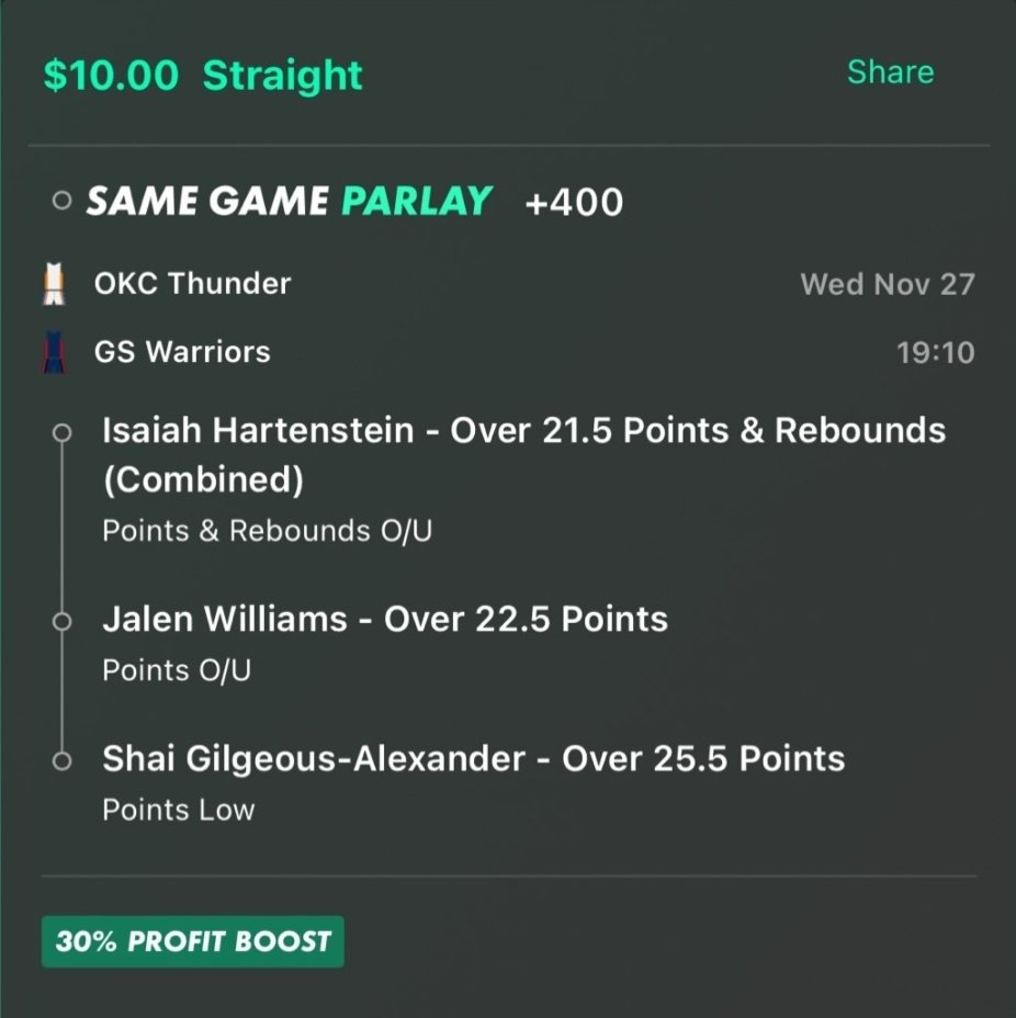 Parlay2tail's tweet image. Final game of the night 
GS Warriors vs OKC Thunder 
Game starts 7:10
👇👇👇