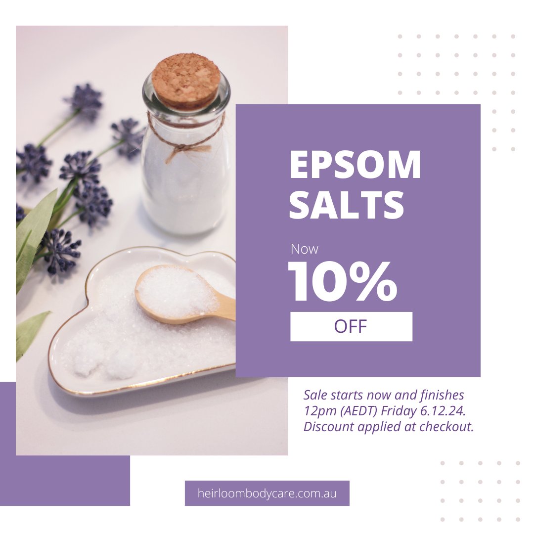HeirloomBody's tweet image. Epsom Salt is a rich source of magnesium, a nutrient essential for muscle function, relaxation, and overall wellness. Bathing with Epsom salts is a soothing way to absorb this vital mineral.

It's also an excellent choice for bath bomb formulations.