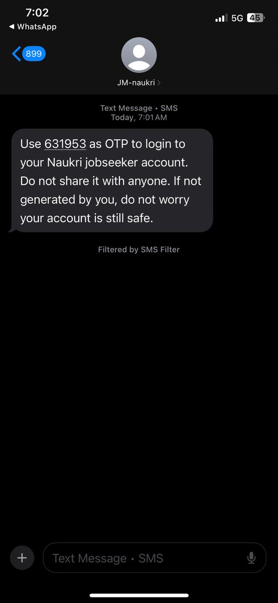 alianas27's tweet photo. @Naukri I got this text will you respond on this whts going on https://t.co/luuiTnnHzE