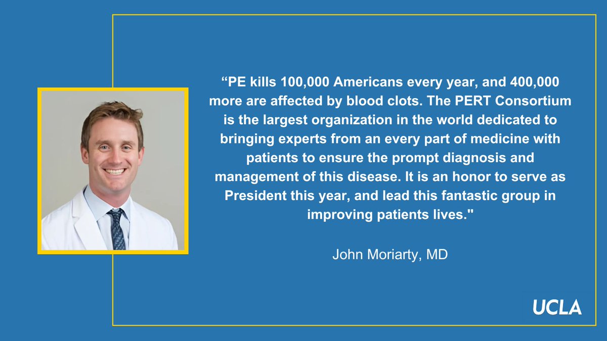 UCLA Radiology (@radiologyucla) on Twitter photo Huge congrats to @RadiologyUCLA's Dr. <a href="/JonnyMoriarty/">John Moriarty</a> on being named President of the <a href="/PERTConsortium/">The PERT Consortium®</a>! Your leadership will undoubtedly drive new advancements in pulmonary embolism care & research, & we're excited to see the incredible impact you'll make for patients worldwide.👏 Huge congrats to @RadiologyUCLA's Dr. <a href="/JonnyMoriarty/">John Moriarty</a> on being named President of the <a href="/PERTConsortium/">The PERT Consortium®</a>! Your leadership will undoubtedly drive new advancements in pulmonary embolism care & research, & we're excited to see the incredible impact you'll make for patients worldwide.👏