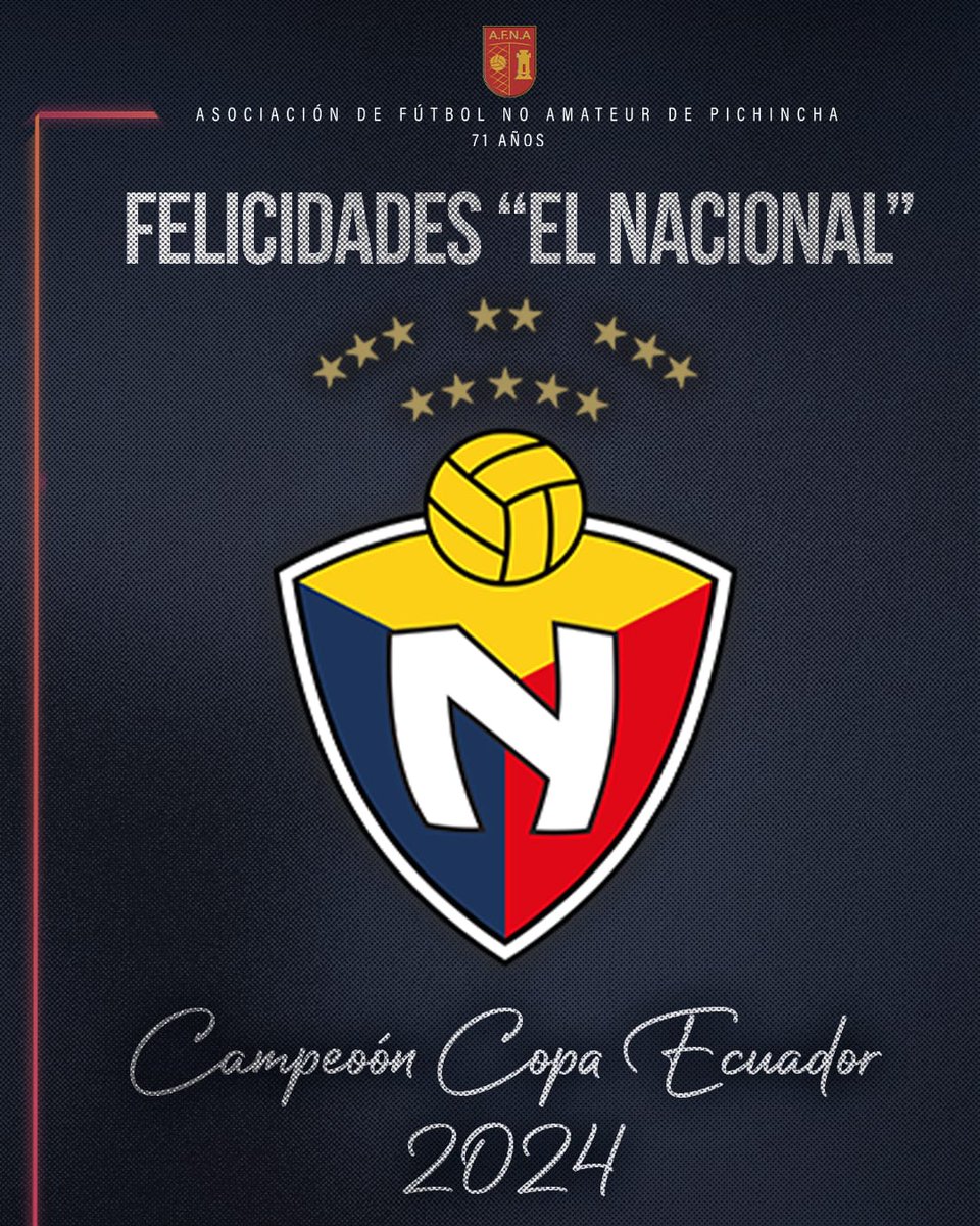 AFNAPichincha's tweet photo. ¡Salud Campeones! desde AFNA saludamos a los flamantes campeones de la copa Ecuador @elnacionalec https://t.co/MEc9iyETKa