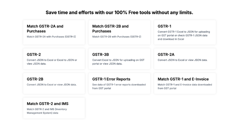FinexoSoftware's tweet photo. Finexo is giving 100% free online GST tools without any limits. 
- GSTR-2 and IMS matching tool (new)
- GSTR-2A/2B reconciliation
- Convert GSTR-1 Excel to JSON
- GSTR-1 to E-invoice Data Matching
- Merge multiple JSON or Excel files of R-1, R-2A, R-2B, R-3b
and many more ...