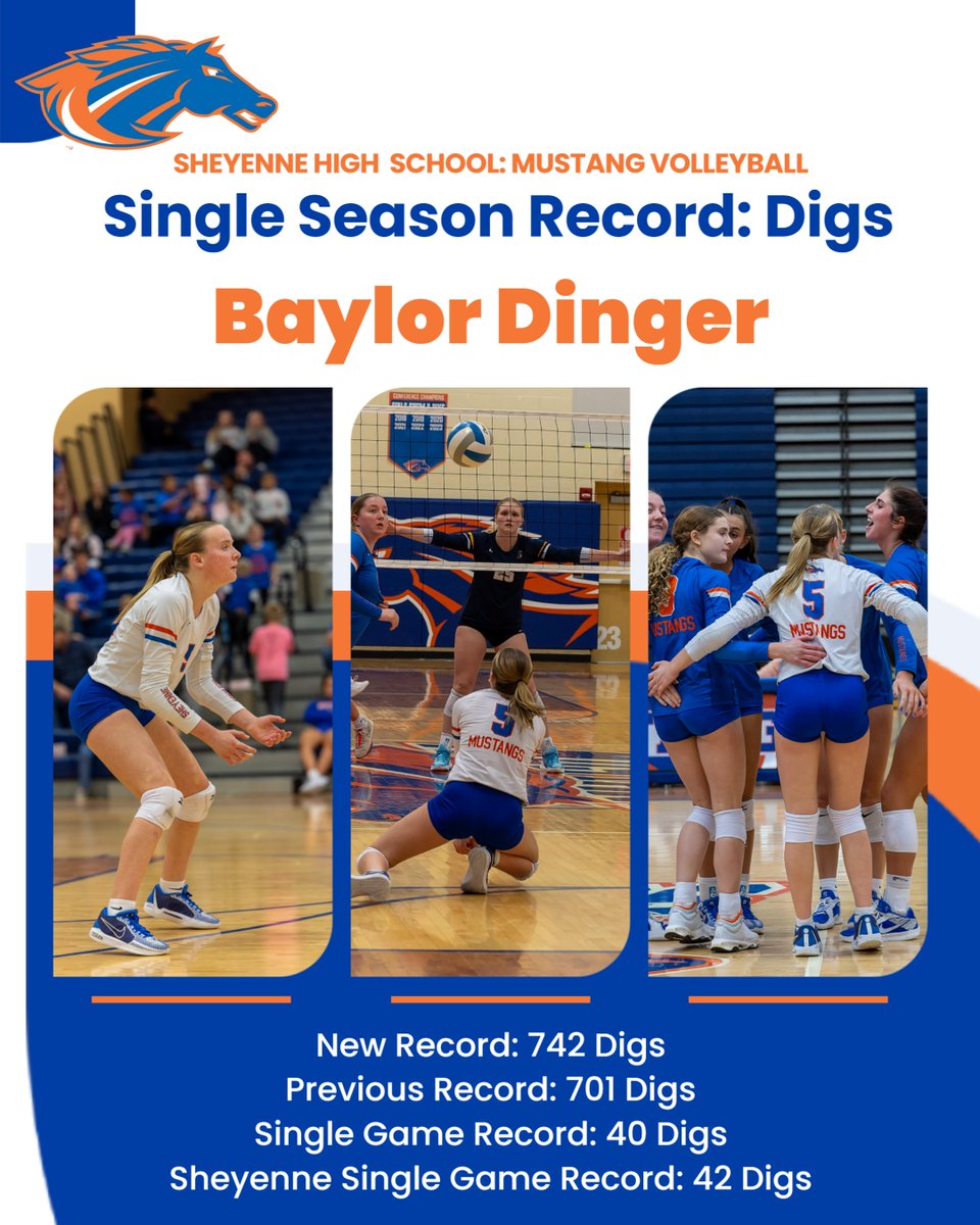 SHS Activities (@wfmustangad) on Twitter photo In all the excitement of the state tournament and things wrapping up, Sheyenne High would like to congratulate Baylor Dinger for breaking the single season digs record with an outstanding 742 digs! Three more years to break the rest! <a href="/dingerdd/">Derrick Dinger</a> <a href="/SHSMustangVball/">Mustang Volleyball</a> In all the excitement of the state tournament and things wrapping up, Sheyenne High would like to congratulate Baylor Dinger for breaking the single season digs record with an outstanding 742 digs! Three more years to break the rest! <a href="/dingerdd/">Derrick Dinger</a> <a href="/SHSMustangVball/">Mustang Volleyball</a>
