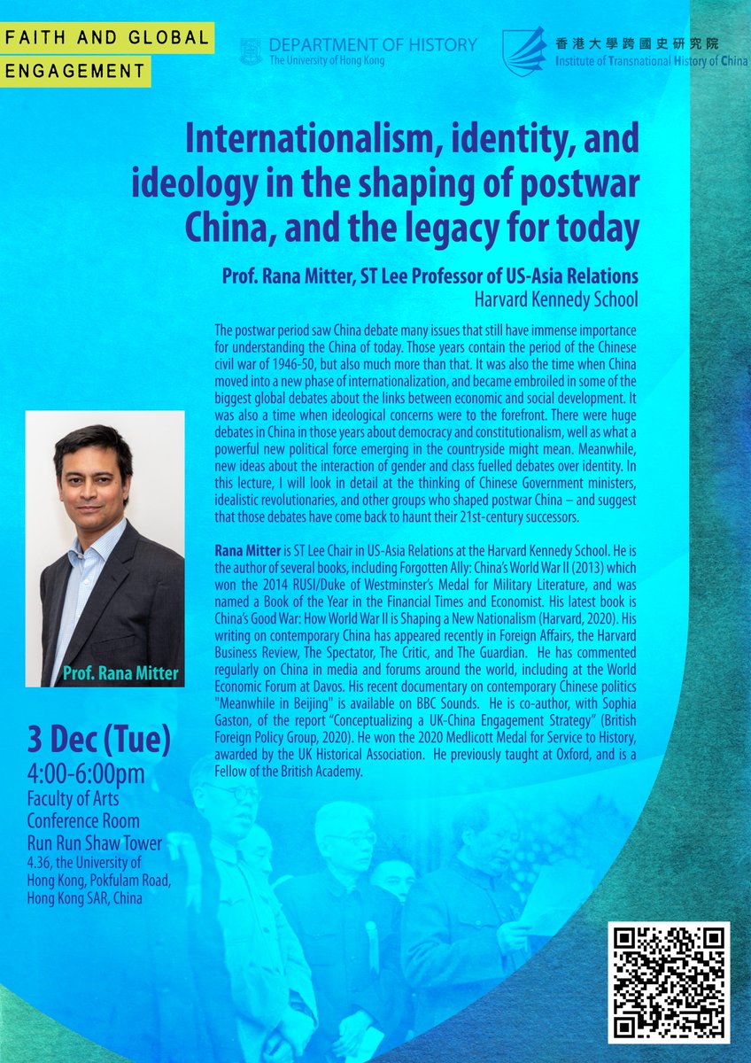 History_HKU's tweet photo. Join us and Prof Rana Mitter from @Kennedy_School next Tuesday.

#hku #hkuhistory #ITHC https://t.co/6RTiTlZWQX