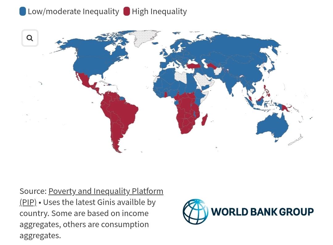 Income Inequality (Gini Index, 2021-2023)

Colombia🇨🇴: 54.8
Brazil🇧🇷: 52.0
Zambia🇿🇲: 51.5
Panama🇵🇦: 48.9
Costa Rica🇨🇷: 47.2
Ecuador🇪🇨: 45.5
Paraguay🇵🇾: 45.1
Türkiye🇹🇷: 44.4
Mexico🇲🇽: 43.5
Central African Rep.🇨🇫: 43.0
Chile🇨🇱: 43.0
Cameroon🇨🇲: 42.2
Bolivia🇧🇴: 40.9
Argentina🇦🇷:
