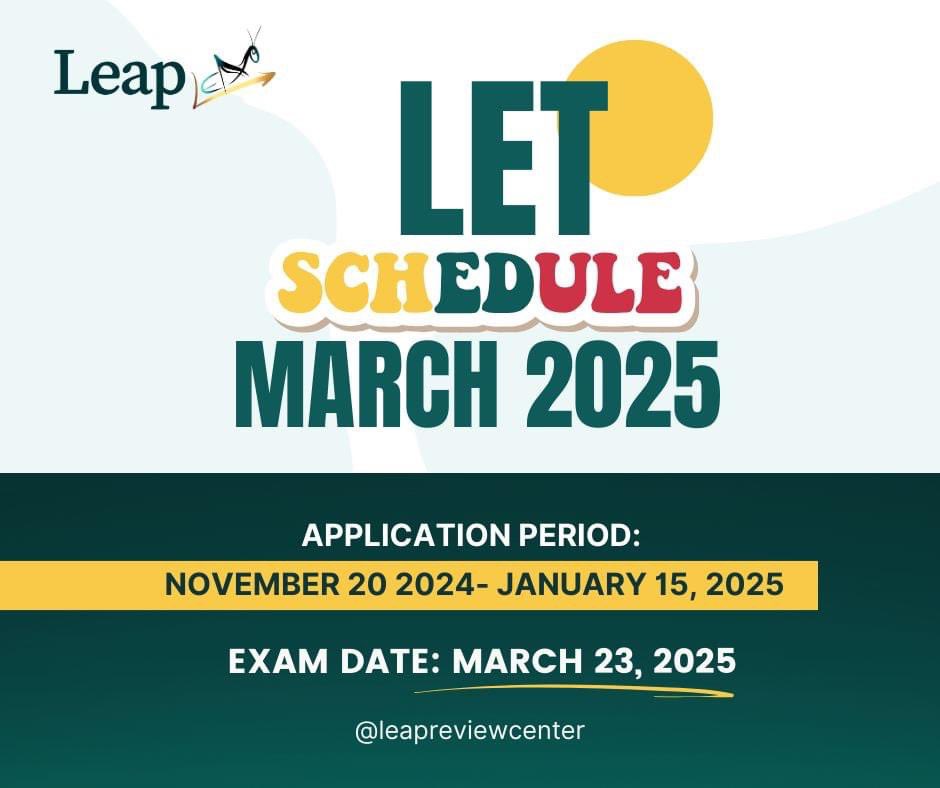 LeapReview's tweet photo. PRC Application Schedules (LET) are Out! 📣

Are you ready? Full process outlined below 👇.

LEAP Review is also offering a FREE 24 Hours TRIAL and FREE online review session for all students every week! ✨
#letmarch2025 #letreview  #letreviewer https://t.co/U7n6UeHl8F