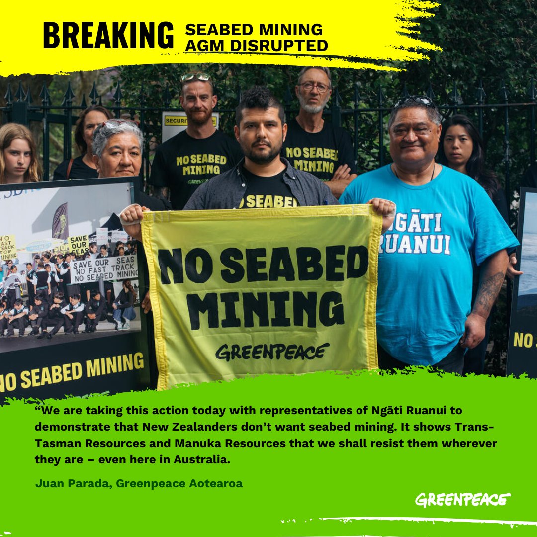 Today in Sydney, representatives of Taranaki iwi Ngāti Ruanui, along with six Greenpeace activists, have disrupted the annual general meeting of Manuka Resources, the Australian mining company planning to fast-track seabed mining in the South Taranaki Bight.

Rukutai Watene of
