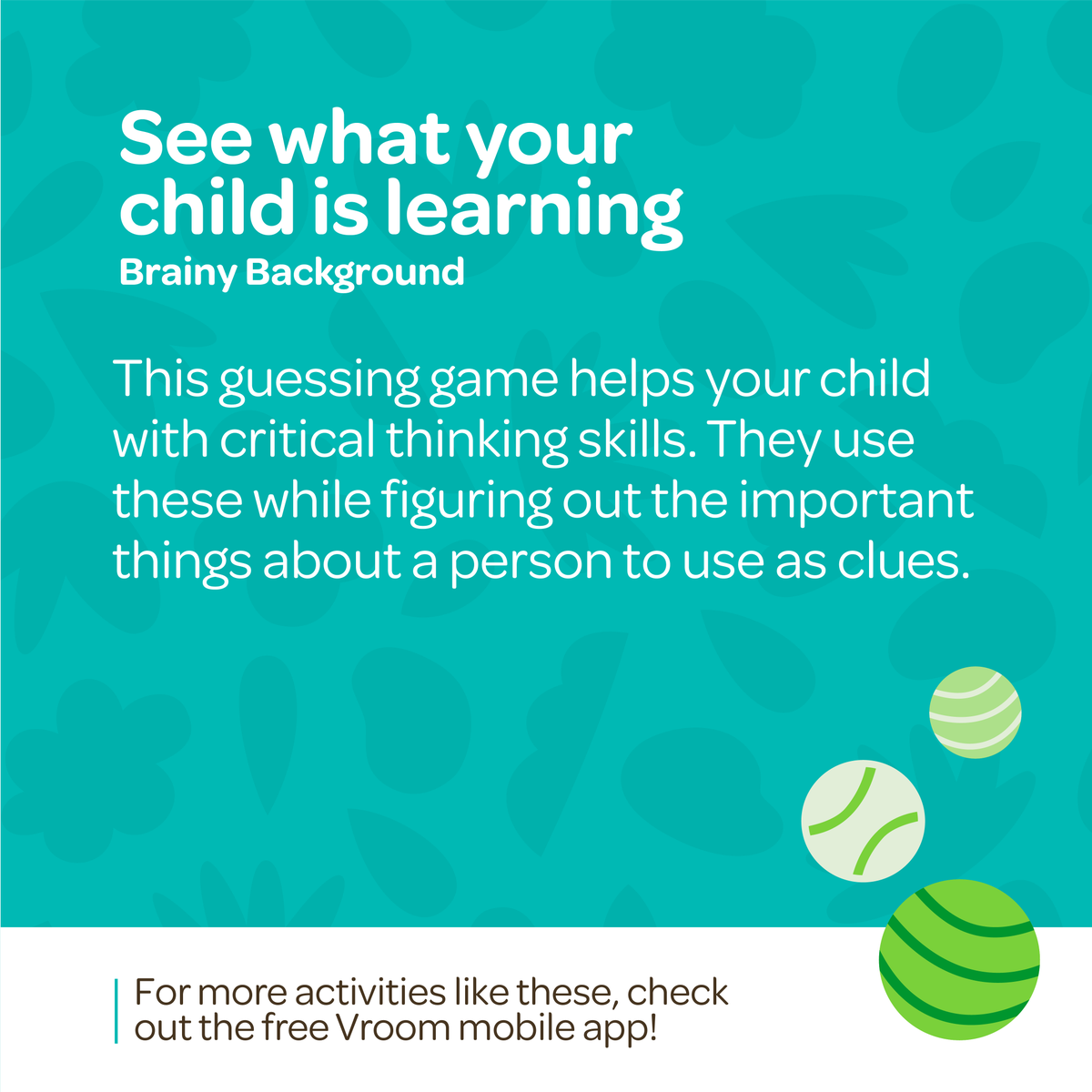 joinvroom's tweet photo. Behind every #VroomTip, there’s brain science! 🧠 Try out this Vroom Tip to help build your little one's critical thinking skills! 💡
For more great Brain Building tips to help you do more with your shared moments, head to https://t.co/yVnyDjOXJS! https://t.co/bsbrCiQ137