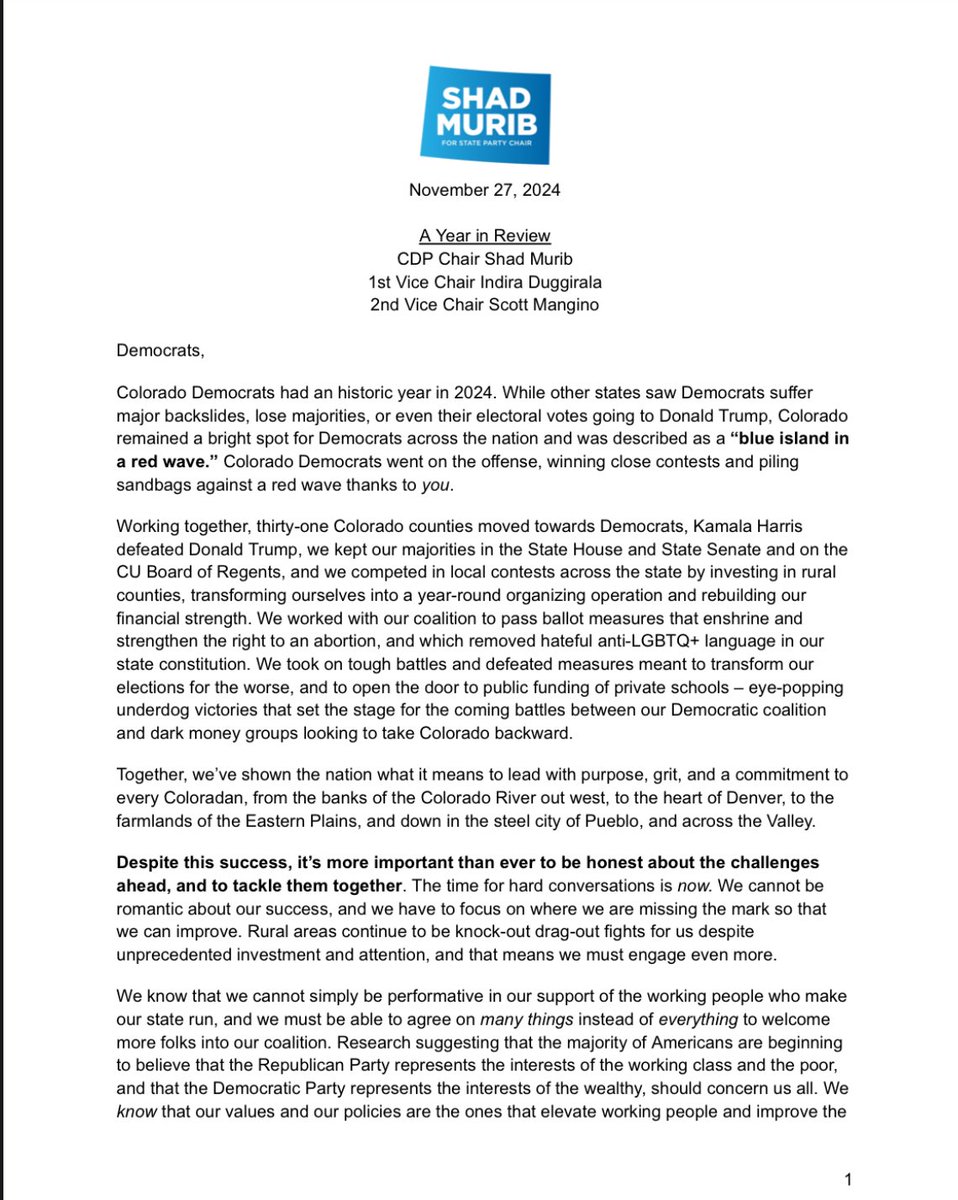 ShadMurib's tweet photo. I’m thrilled to announce that I’ll be running for reelection as @coloradodems Chair with my partner Vice Chairs Indira Duggirala and Scott Mangino.

Read more here 🔽 https://t.co/QpYj8mim8p
